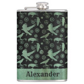 Grote Steampunk Verdigris Gears en Crows - Aangepa Heupfles (Voorkant)