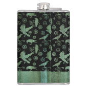 Grote Steampunk Verdigris Gears en Crows - Aangepa Heupfles (Achterkant)