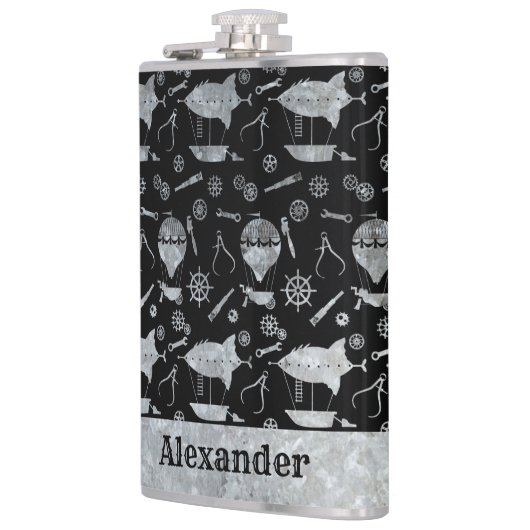 Grote Steampunk Zilver Zink Airship Aangepaste Naa Heupfles (Links)