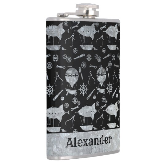 Grote Steampunk Zilver Zink Airship Aangepaste Naa Heupfles (Rechts)