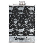 Grote Steampunk Zilver Zink Airship Aangepaste Naa Heupfles (Voorkant)