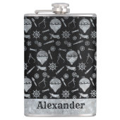 Grote Steampunk Zilveren Zink Ballons Custom Name Heupfles (Voorkant)