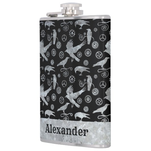 Grote Steampunk Zink Gears and Crows Custom Heupfles (Links)