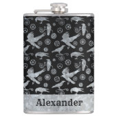 Grote Steampunk Zink Gears and Crows Custom Heupfles (Voorkant)