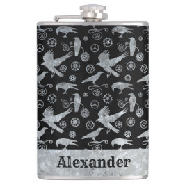 Grote Steampunk Zink Gears and Crows Custom Heupfles