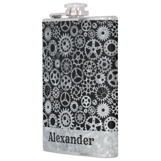 Grote Steampunk Zinksternetten Aangepaste naam Heupfles (Links)