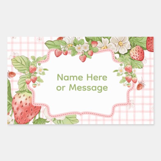 Grote stickerlabel Aardbeienthema Rechthoekige Sticker (Voorkant)