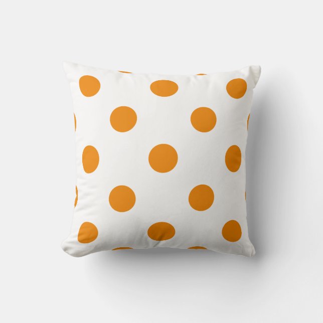 Grote Stippen - Tangerine op Wit Kussen (Voorkant)