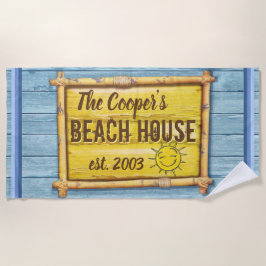 Grote strandhanddoek Custom Name Beach House Strandlaken