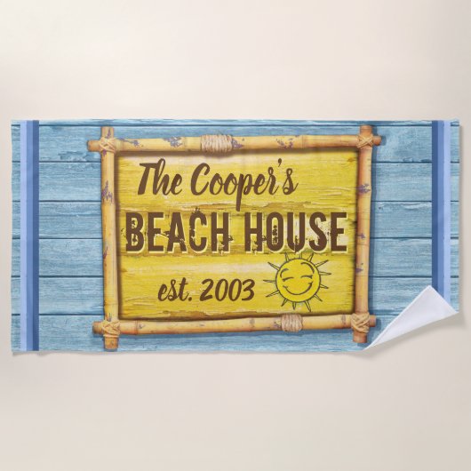 Grote strandhanddoek Custom Name Beach House Strandlaken (Voorkant)