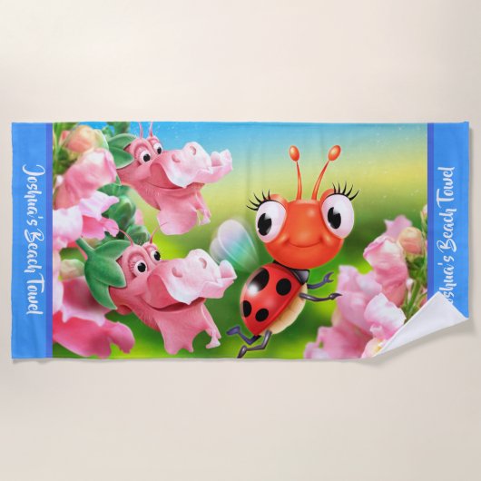 Grote strandhanddoek Ladybug bloementuin. Blauwe r Strandlaken (Voorkant)