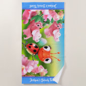 Grote strandhanddoek Ladybug bloementuin. Blauwe r Strandlaken (Voorkant)