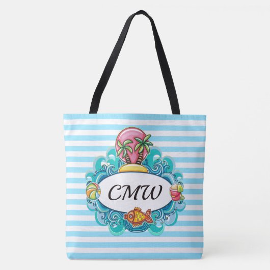 Grote strandtas - gestreept rugzak tote bag (Voorkant)