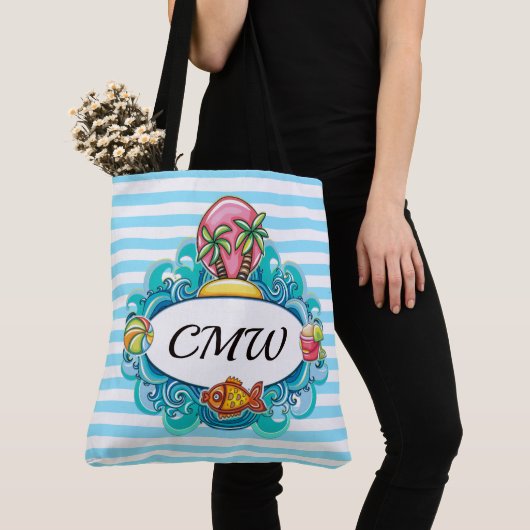 Grote strandtas - Gestreepte achterkant Tote Bag (Dichtbij)