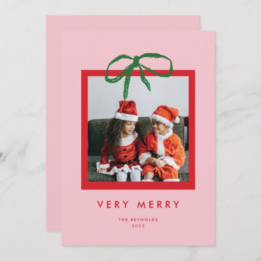 Grote strik feestdagenkaart (Voorkant / Achterkant)