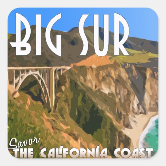 Grote Sur California Pacific Coast Highway Vierkante Sticker (Voorkant)