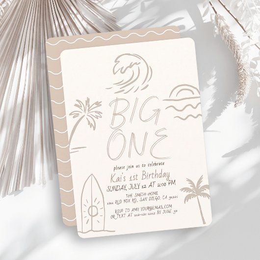 Grote Surfplank Doodle Beige 1e Verjaardag Kaart