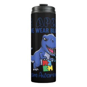 Grote T-Rex in april Draag we het blauwe autisme b Thermosbeker