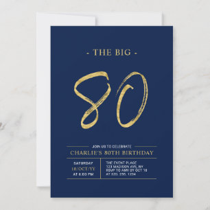 Grote Tachtig   Goud & Marineblauwe 80ste Verjaard Kaart