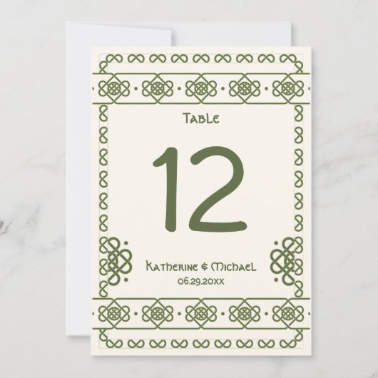 Grote Tafel Nummers met Groene Keltische Knopen Kaart (Voorkant)