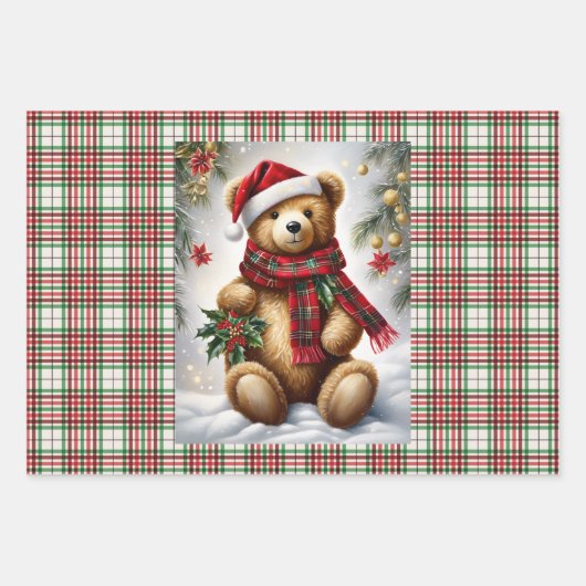 Grote teddyberen op 3 Kerstmis Inpakpapier Vel (Voorkant 3)