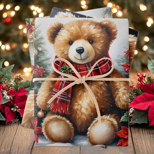 Grote teddyberen op 3 Kerstmis Inpakpapier Vel