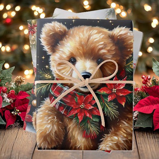 Grote teddyberen op 3 Kerstmis Inpakpapier Vel