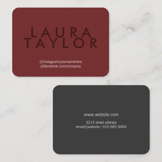 Grote tekst diep roodgrijs visitekaartje (Voorkant / Achterkant)