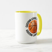 Grote tekst GEEL Combo 15oz Aangepaste Basketbal Mok (Voorkant rechts)