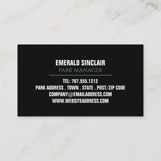 Grote tenten, eigenaar van vakantiepark, manager visitekaartje (Achterkant)