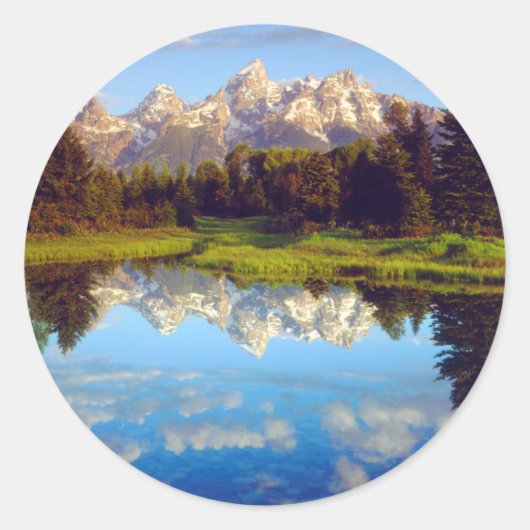 Grote Tetons die in de Snake-rivier reflecteren Ronde Sticker (Voorkant)