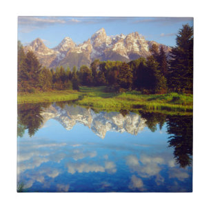 Grote Tetons die in de Snake-rivier reflecteren Tegeltje