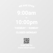 Grote Tijd Moderne Witte Winkel Uren met QR Code Raamsticker (Vel)