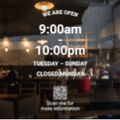 Grote Tijd Moderne Witte Winkel Uren met QR Code Raamsticker