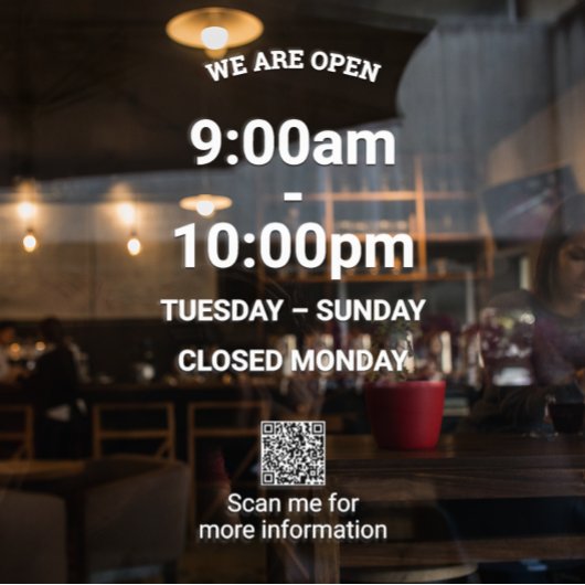 Grote Tijd Moderne Witte Winkel Uren met QR Code Raamsticker