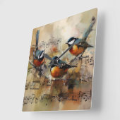 Grote tipmuizenvogel op de tussenruimte geschilder vierkante klok (Hoek)