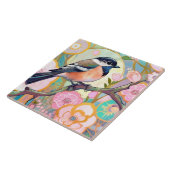 Grote Tit Bird Chickadee Roze Bloem Bloemen Tegeltje (Zijkant)