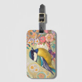 Grote Tit Chickadee Bird Kleurrijke Bloemen Bloeme Bagagelabel (Voorkant (verticaal))