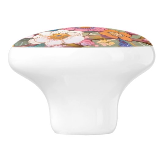 Grote Tit Chickadee Bird Kleurrijke Bloemen Bloeme Keramische Knop (Zijkant)