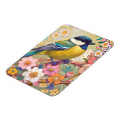 Grote Tit Chickadee Bird Kleurrijke Bloemen Bloeme Magneet (Linkerzijde)