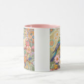 Grote Tit Chickadee Bird Kleurrijke Bloemen Bloeme Mok (Midden)