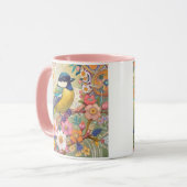 Grote Tit Chickadee Bird Kleurrijke Bloemen Bloeme Mok (Voorkant links)