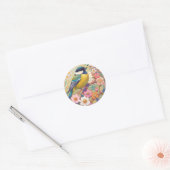 Grote Tit Chickadee Bird Kleurrijke Bloemen Bloeme Ronde Sticker (Envelop)