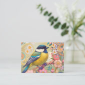 Grote Tit Chickadee Bird Kleurrijke Bloemen Bloeme Visitekaartje (Staand voorkant)