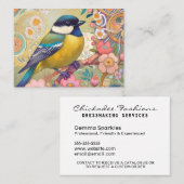 Grote Tit Chickadee Bird Kleurrijke Bloemen Bloeme Visitekaartje (Voorkant / Achterkant)