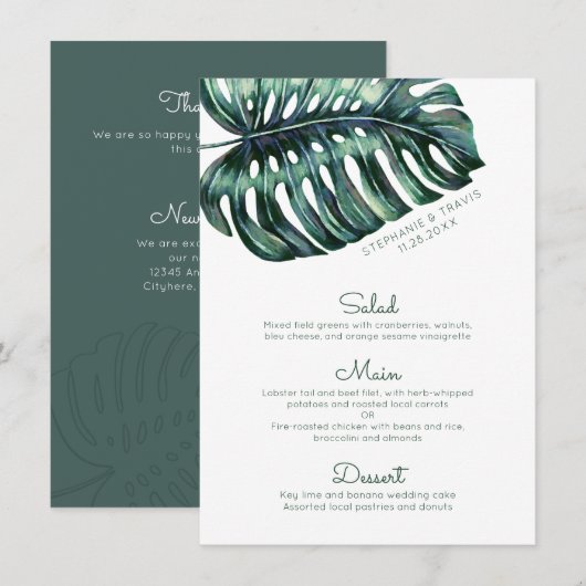 Grote tropische Monstera blad minimalist Menu (Voorkant / Achterkant)