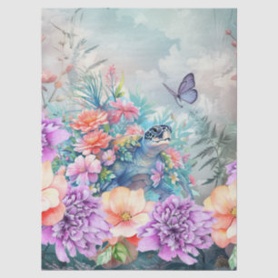 Grote Tropische Zee Schildpad & Waterverf Bloemen Tissuepapier
