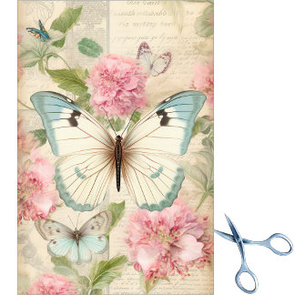 Grote Turquoise Crème Vlinders Grote Roze Bloemen Tissuepapier