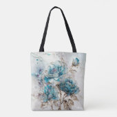 Grote Turquoise en Gouden Rozen Tote Bag (Achterkant)