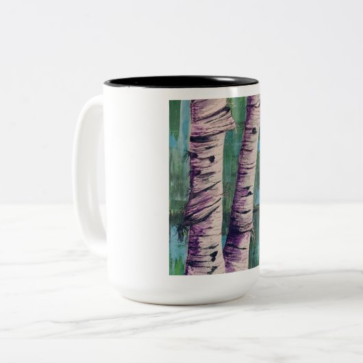 Grote tweetonige Mok van Abstracte berkenbomen (Voorkant links)